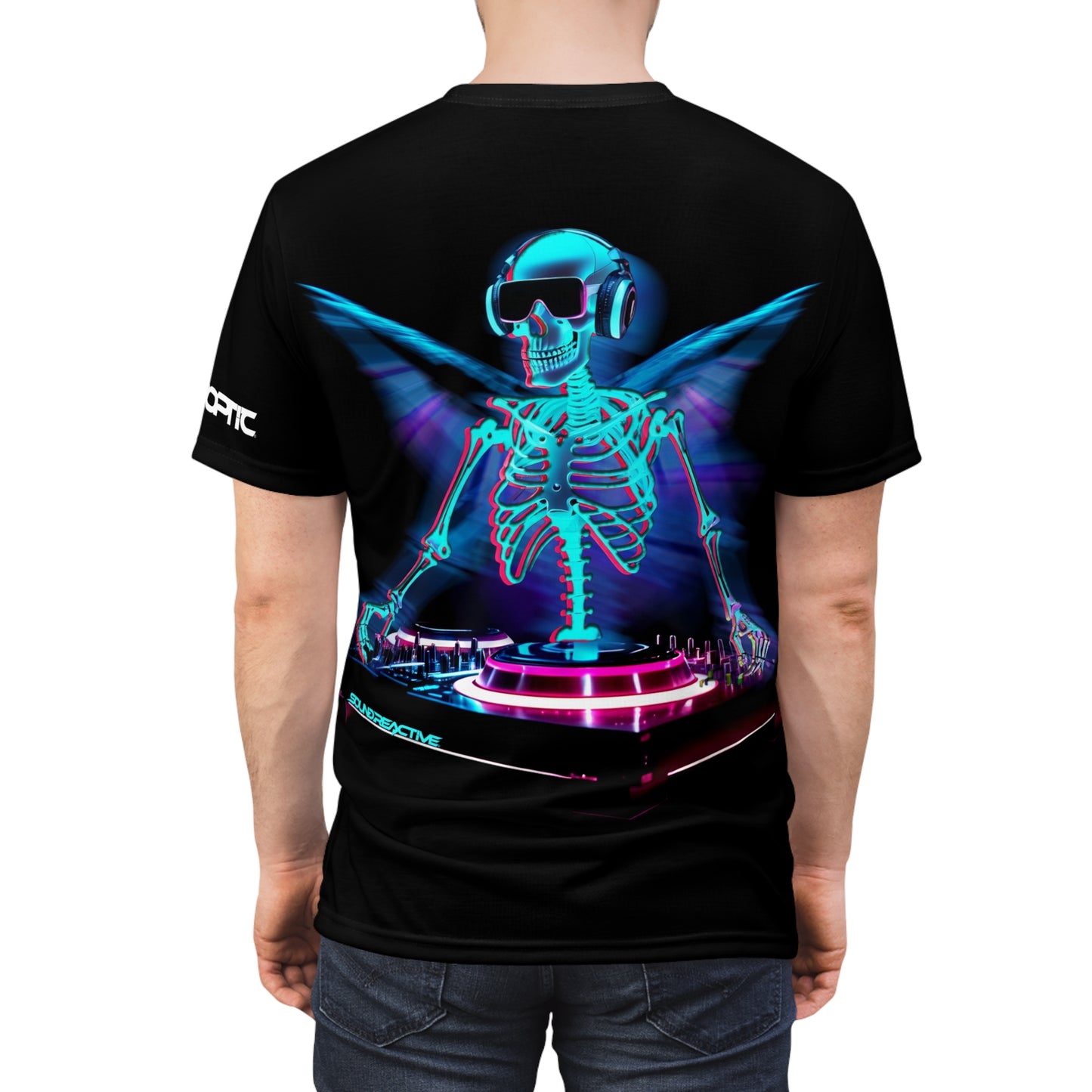 HUBOPTIC® Neon Skeleton DJ Sound Reactive Streetwear Rave T-shirt Graphic Tees V2501