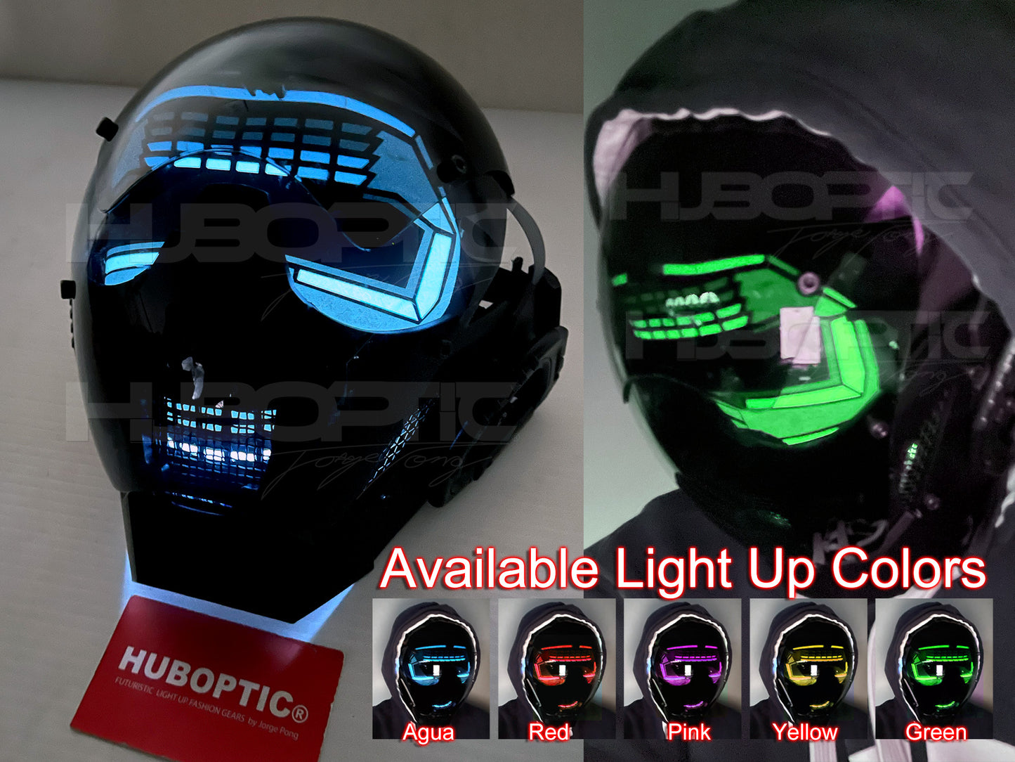 Cyborg talking Ai Robot Mask - Dj Sound Reactive HUBOPTIC custom light up tik tok cosplay rave gigs youtuber props cyber costume cyborg5000