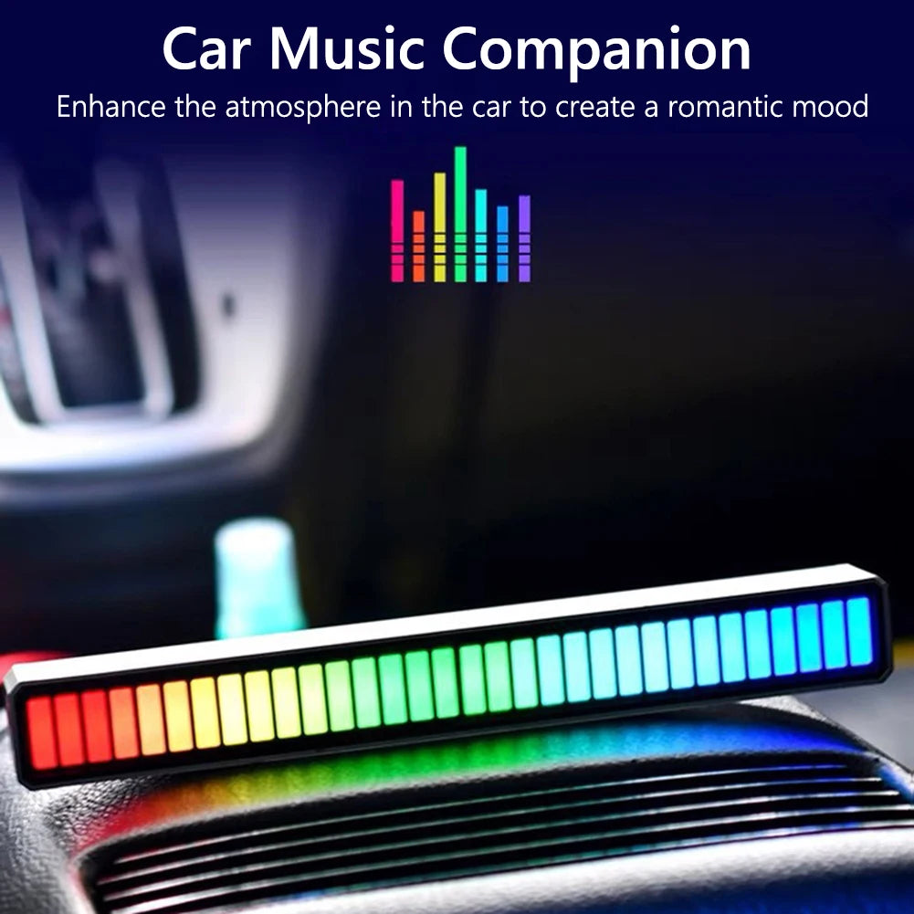 RGB Music Equalizer Sound Reactive Bar Music Sound Activated Rhythm Lamp Bar Sound Control LED Car Atmosphere Light Bar Colorful Music Ambient Light Up EQ