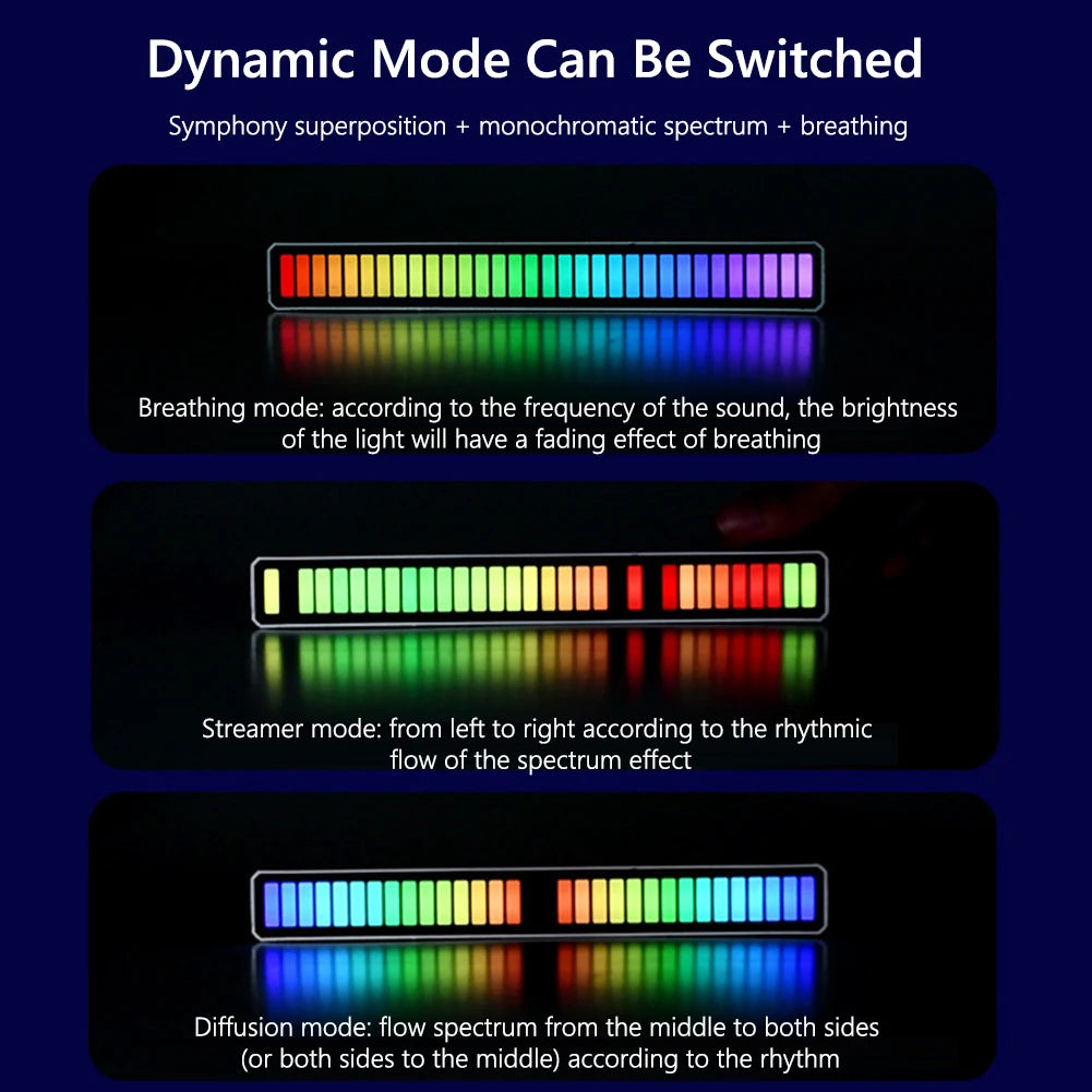 RGB Music Equalizer Sound Reactive Bar Music Sound Activated Rhythm Lamp Bar Sound Control LED Car Atmosphere Light Bar Colorful Music Ambient Light Up EQ