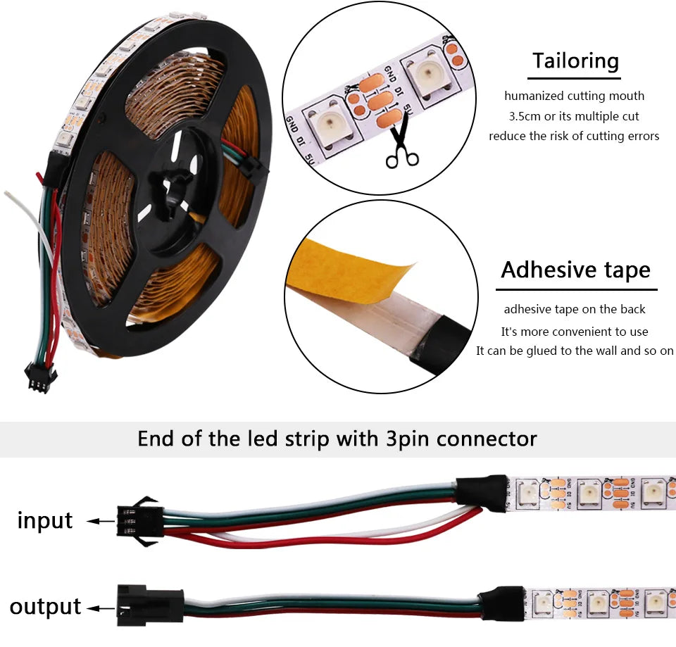 RGB LED Strips DC 5V WS2812B LED Strip Waterproof 30LEDs/m 60LEDs/m 144Leds/m 5050 Multicolor Flexible LED Light Lamp 1m 2m 3m 4m 5m