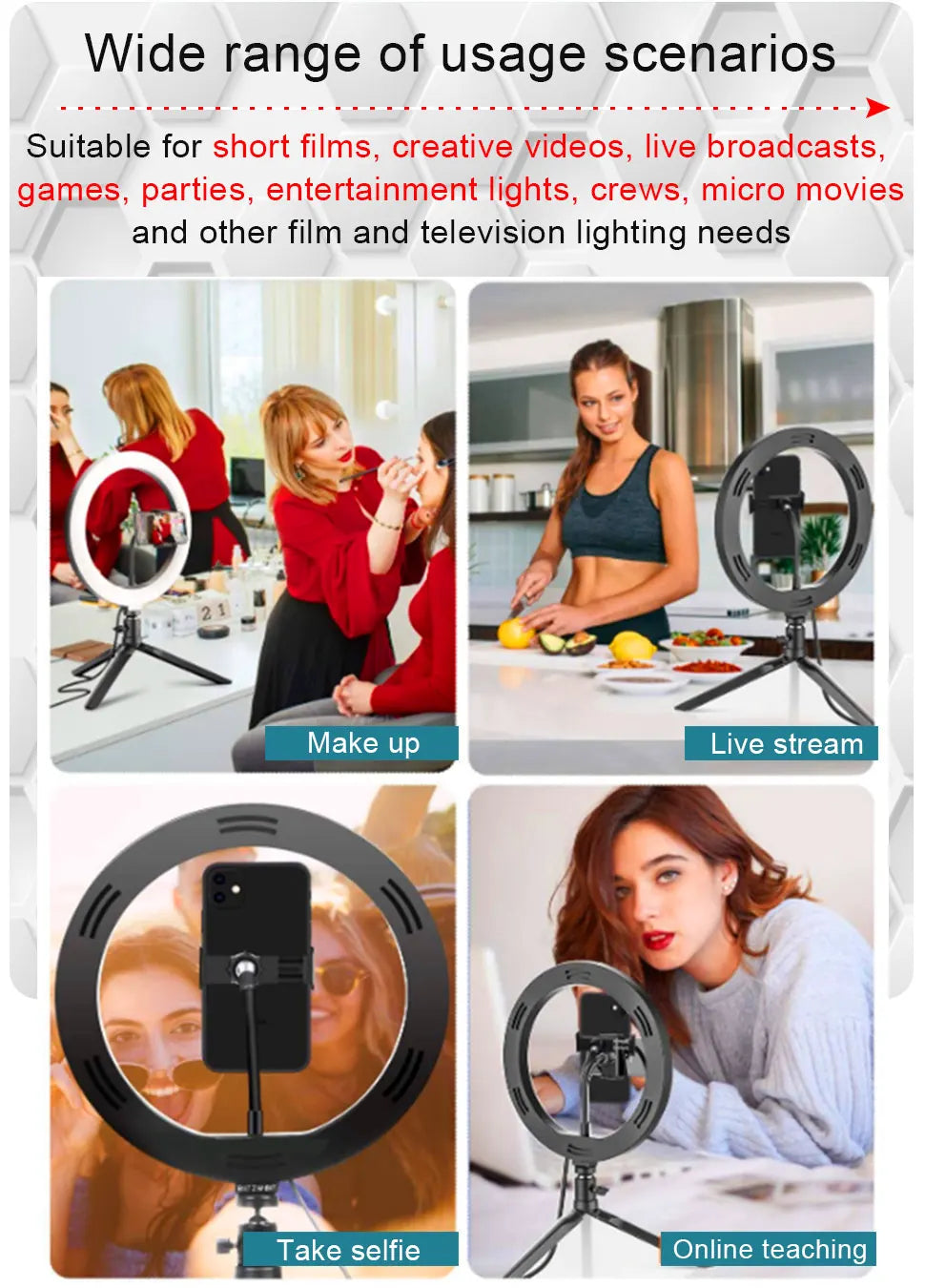 10" RGB LED RingLight Tripod RGB 33 Colors Video Dimmable Ring Fill Light with Tripod Stand for Makeup TikTok Youtube Vlog Live