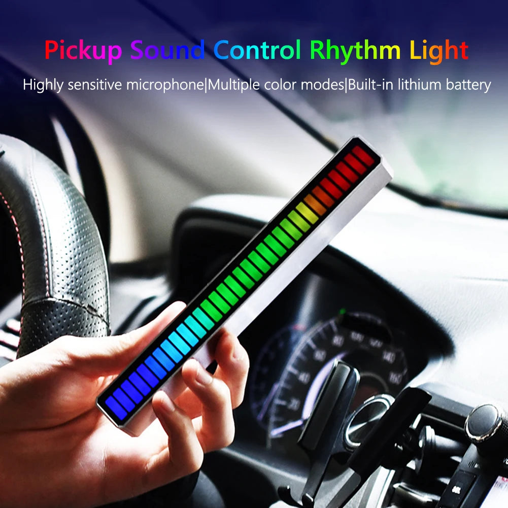 RGB Music Equalizer Sound Reactive Bar Music Sound Activated Rhythm Lamp Bar Sound Control LED Car Atmosphere Light Bar Colorful Music Ambient Light Up EQ