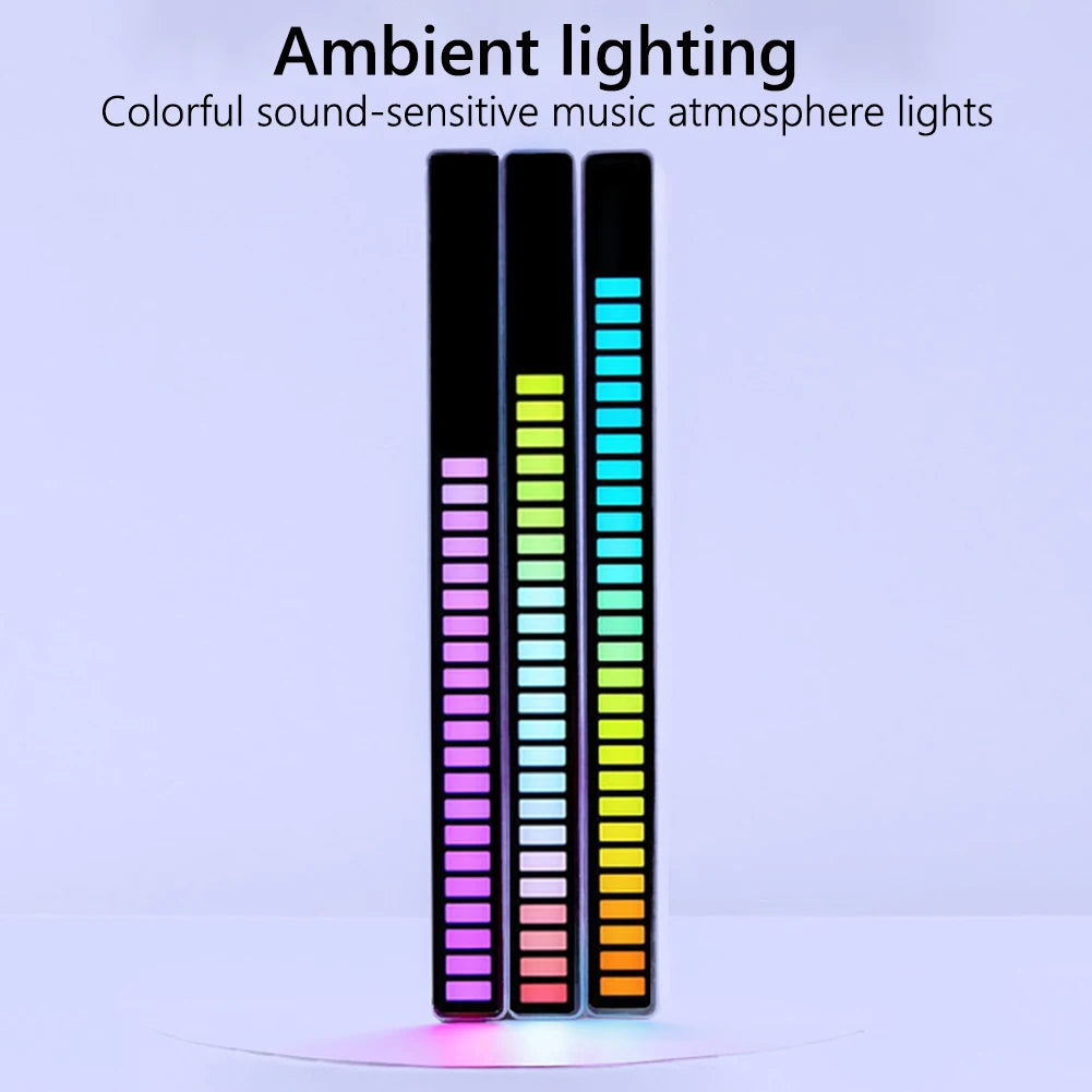 RGB Music Equalizer Sound Reactive Bar Music Sound Activated Rhythm Lamp Bar Sound Control LED Car Atmosphere Light Bar Colorful Music Ambient Light Up EQ