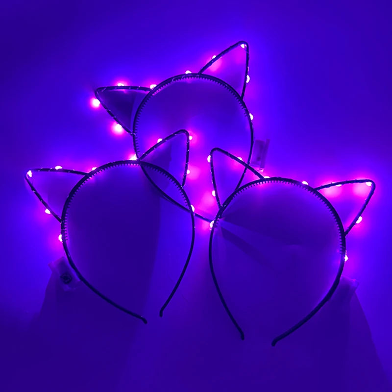 Kitty LED Ears Neko Lovely Colorful Luminous Glowing Hair Band Cat Ear Headband Birthday Party Supplies Neon Headwear Bar Props