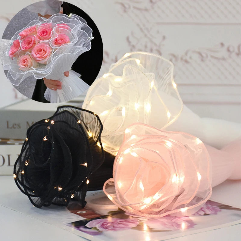 Wedding Light Up Bouquet Wrapping Cellophane Light Up Clear Wrap Waterproof Flower Gift Packing Luminous LED Clear Cellophane  For Valentine Day Party Craft Paper