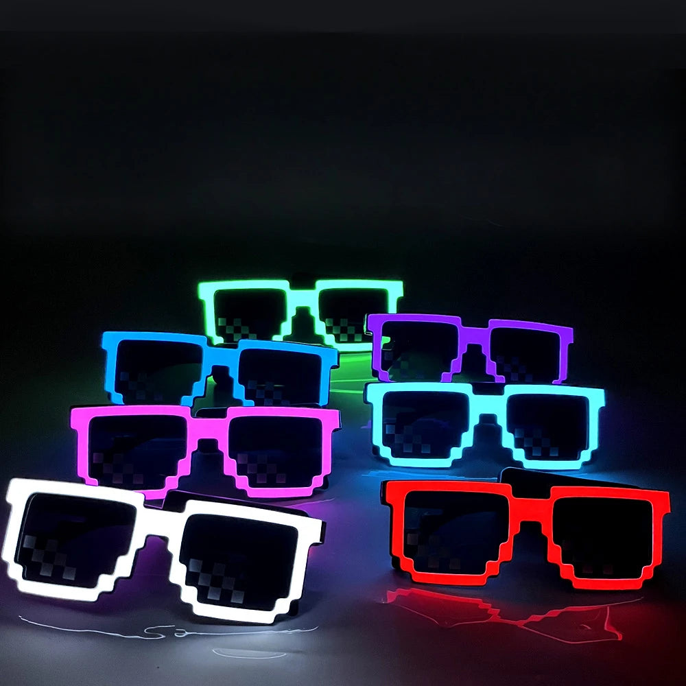 Pixel DJ LED Glasses Glow Pixelated Sunglasses Cartoon Style Neon Glow Glasses Glow in The Dark Party Costume Cosplay