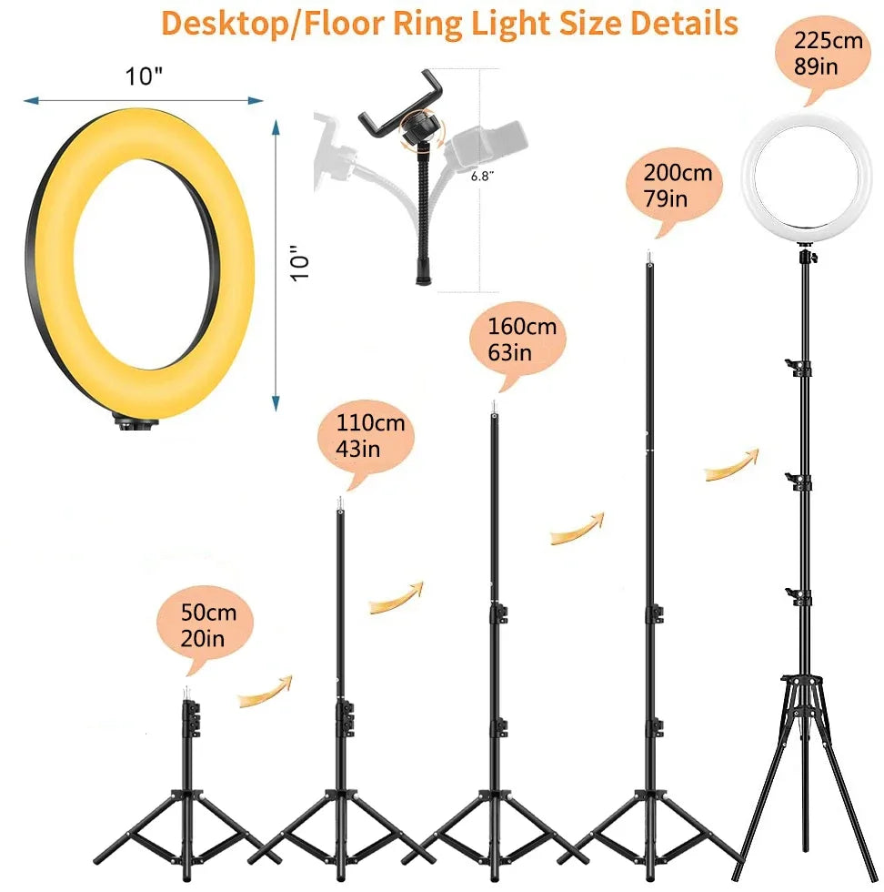 10" RGB LED RingLight Tripod RGB 33 Colors Video Dimmable Ring Fill Light with Tripod Stand for Makeup TikTok Youtube Vlog Live