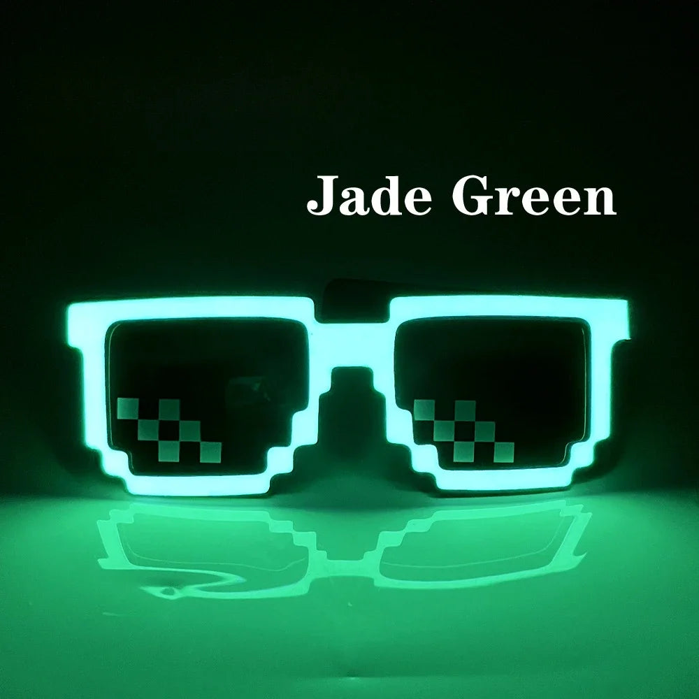 Pixel DJ LED Glasses Glow Pixelated Sunglasses Cartoon Style Neon Glow Glasses Glow in The Dark Party Costume Cosplay