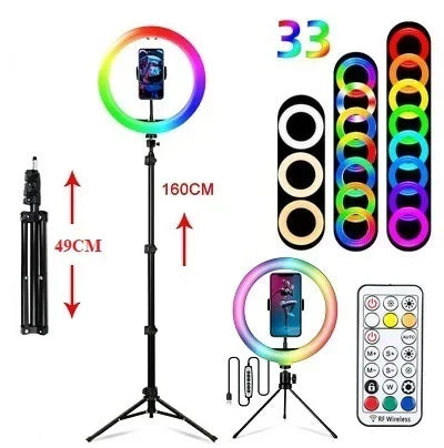 10" RGB LED RingLight Tripod RGB 33 Colors Video Dimmable Ring Fill Light with Tripod Stand for Makeup TikTok Youtube Vlog Live