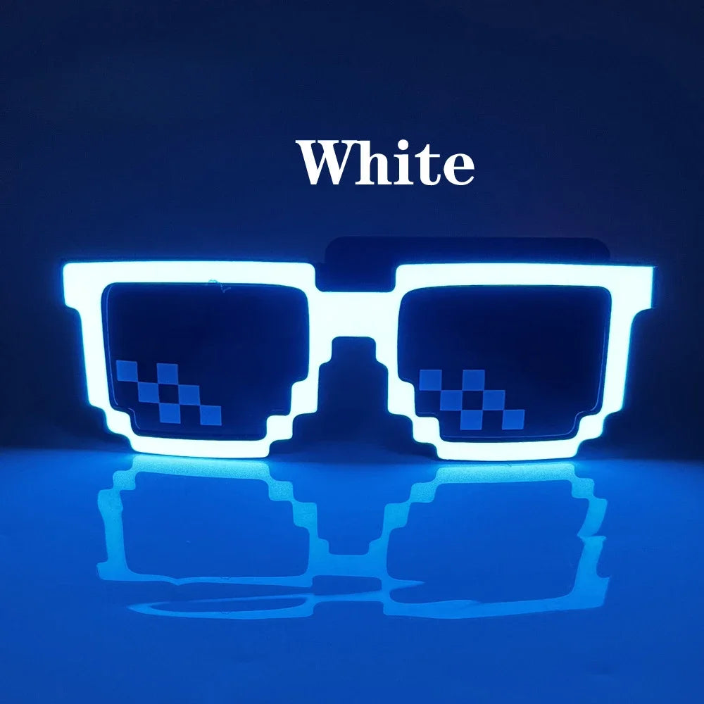 Pixel DJ LED Glasses Glow Pixelated Sunglasses Cartoon Style Neon Glow Glasses Glow in The Dark Party Costume Cosplay