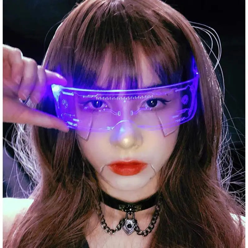 Cyber Futuristic LED Party Glasses - Multicolor Perfect for DJ Gigs Music Festivals Dancers Streamers Clear Glasses Costumer Cosplay