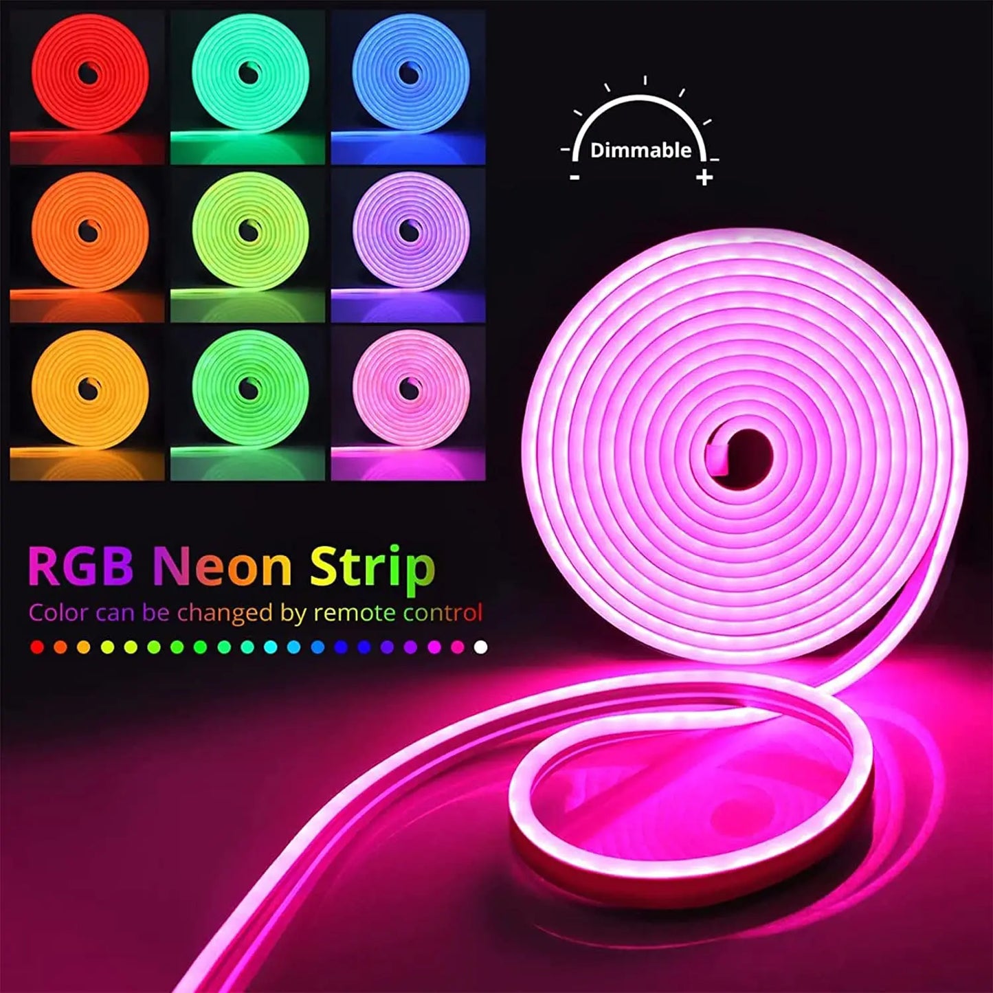 Neon LED Strip light Bendable Shape Lights RGB Smart WIFI LED Strip Light Compatible with Alexa, 12V 108leds/m Waterproof Music Sync DIY Tape Controlled by APP