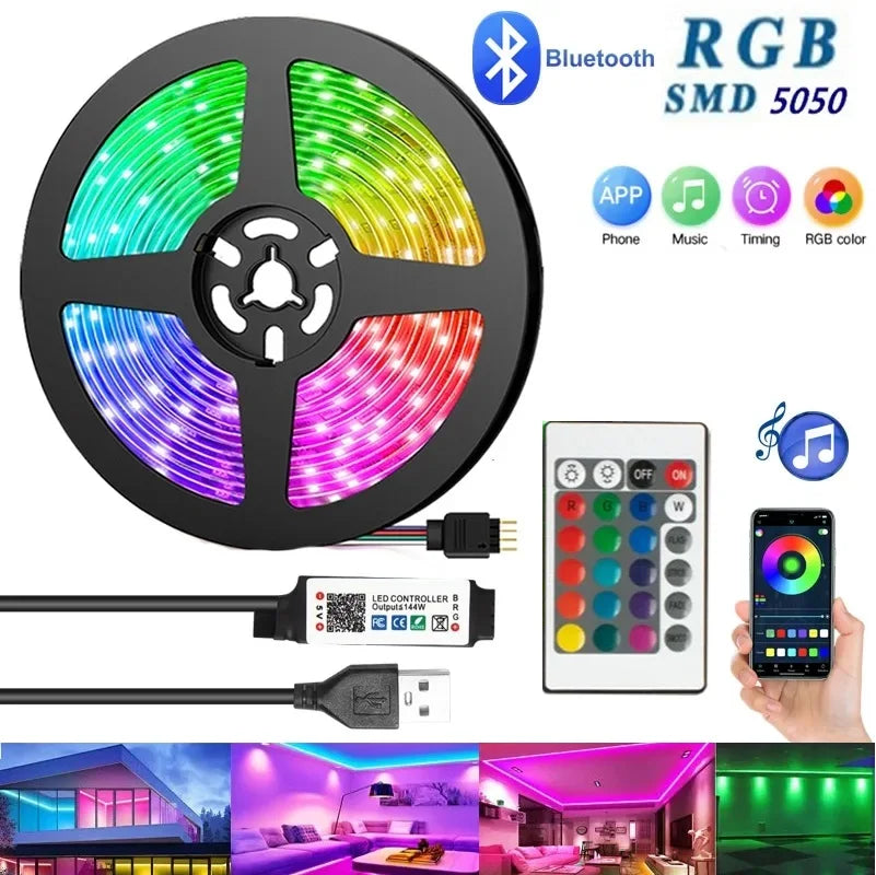 Decorative RGB LED Strip Light Self Adhesive 5050 RGB USB Flexible Lamp Cable Bluetooth APP Control Desk Screen TV Back Lighting