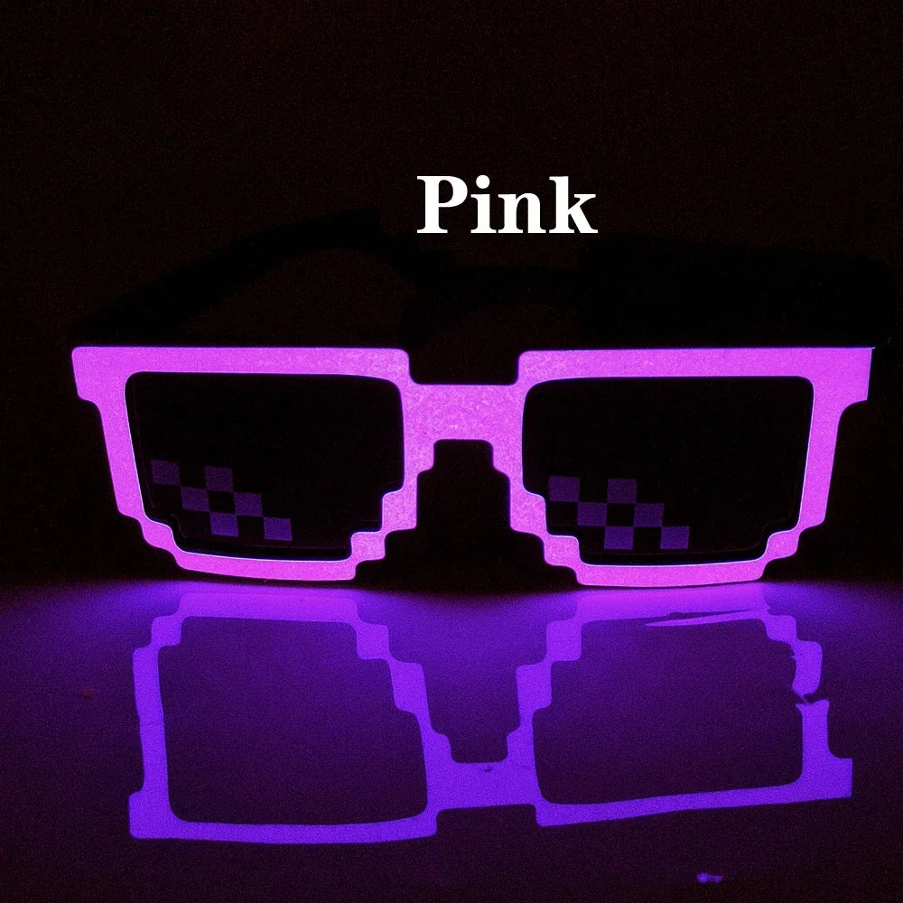 Pixel DJ LED Glasses Glow Pixelated Sunglasses Cartoon Style Neon Glow Glasses Glow in The Dark Party Costume Cosplay