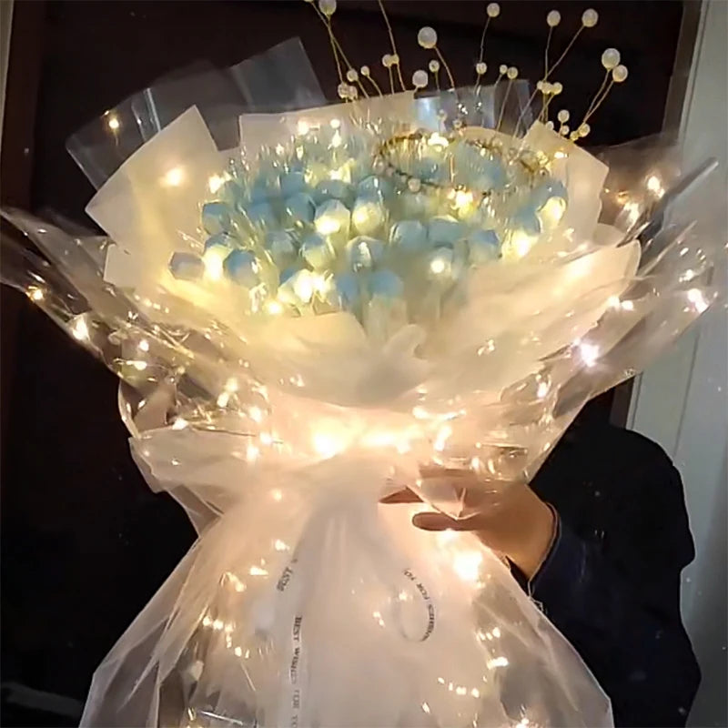 Wedding Light Up Bouquet Wrapping Cellophane Light Up Clear Wrap Waterproof Flower Gift Packing Luminous LED Clear Cellophane  For Valentine Day Party Craft Paper