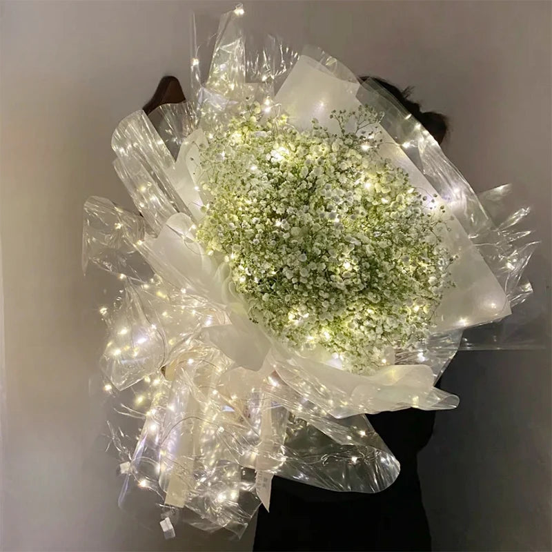 Wedding Light Up Bouquet Wrapping Cellophane Light Up Clear Wrap Waterproof Flower Gift Packing Luminous LED Clear Cellophane  For Valentine Day Party Craft Paper