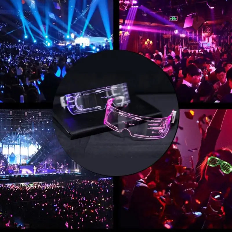 Cyber Futuristic LED Party Glasses - Multicolor Perfect for DJ Gigs Music Festivals Dancers Streamers Clear Glasses Costumer Cosplay