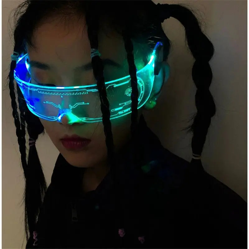 Cyber Futuristic LED Party Glasses - Multicolor Perfect for DJ Gigs Music Festivals Dancers Streamers Clear Glasses Costumer Cosplay