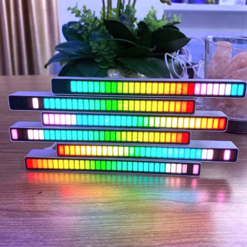 RGB Music Equalizer Sound Reactive Bar Music Sound Activated Rhythm Lamp Bar Sound Control LED Car Atmosphere Light Bar Colorful Music Ambient Light Up EQ