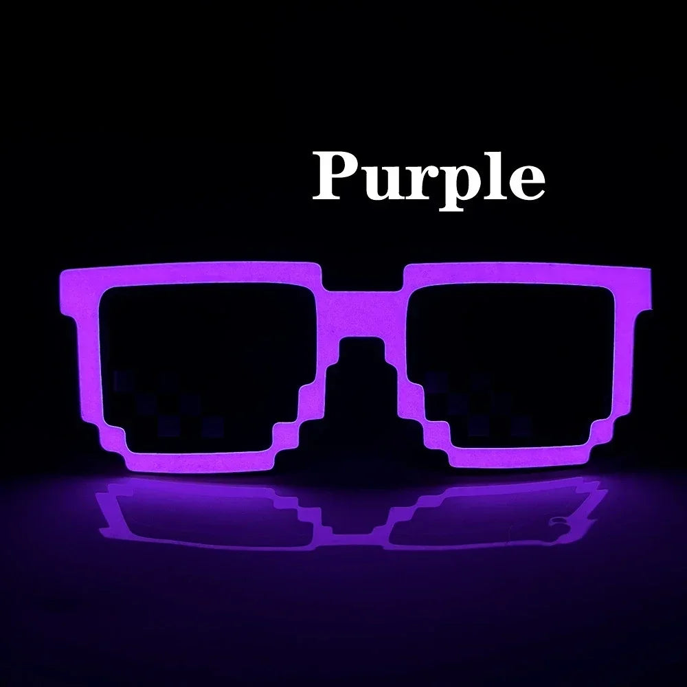 Pixel DJ LED Glasses Glow Pixelated Sunglasses Cartoon Style Neon Glow Glasses Glow in The Dark Party Costume Cosplay