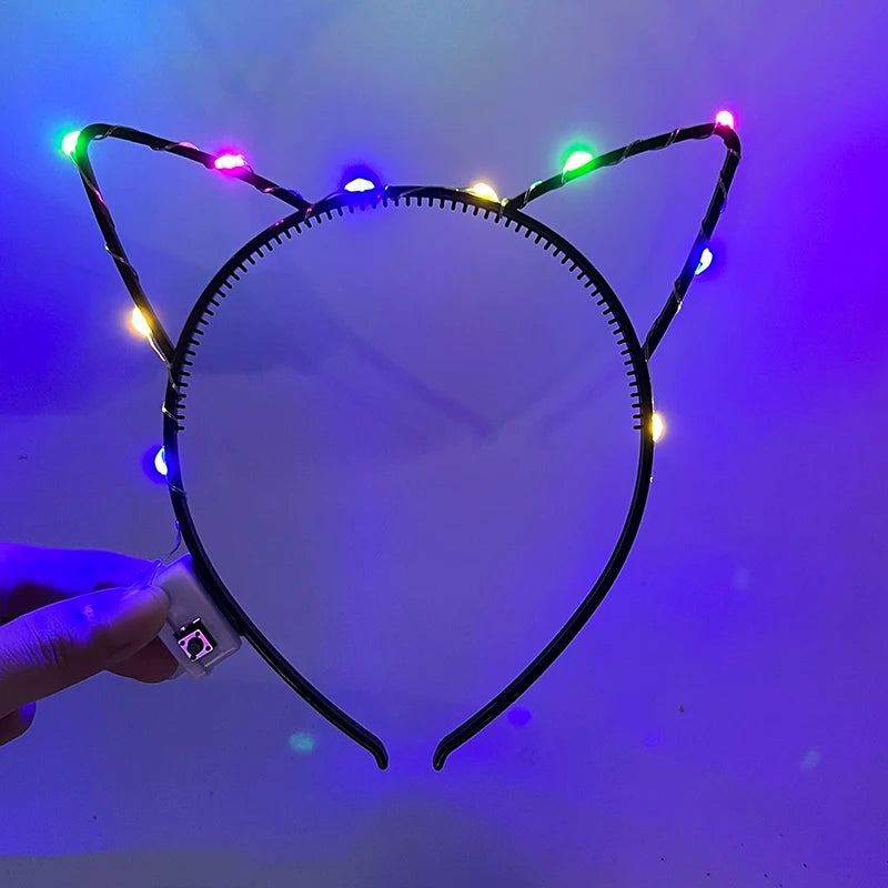 Kitty LED Ears Neko Lovely Colorful Luminous Glowing Hair Band Cat Ear Headband Birthday Party Supplies Neon Headwear Bar Props