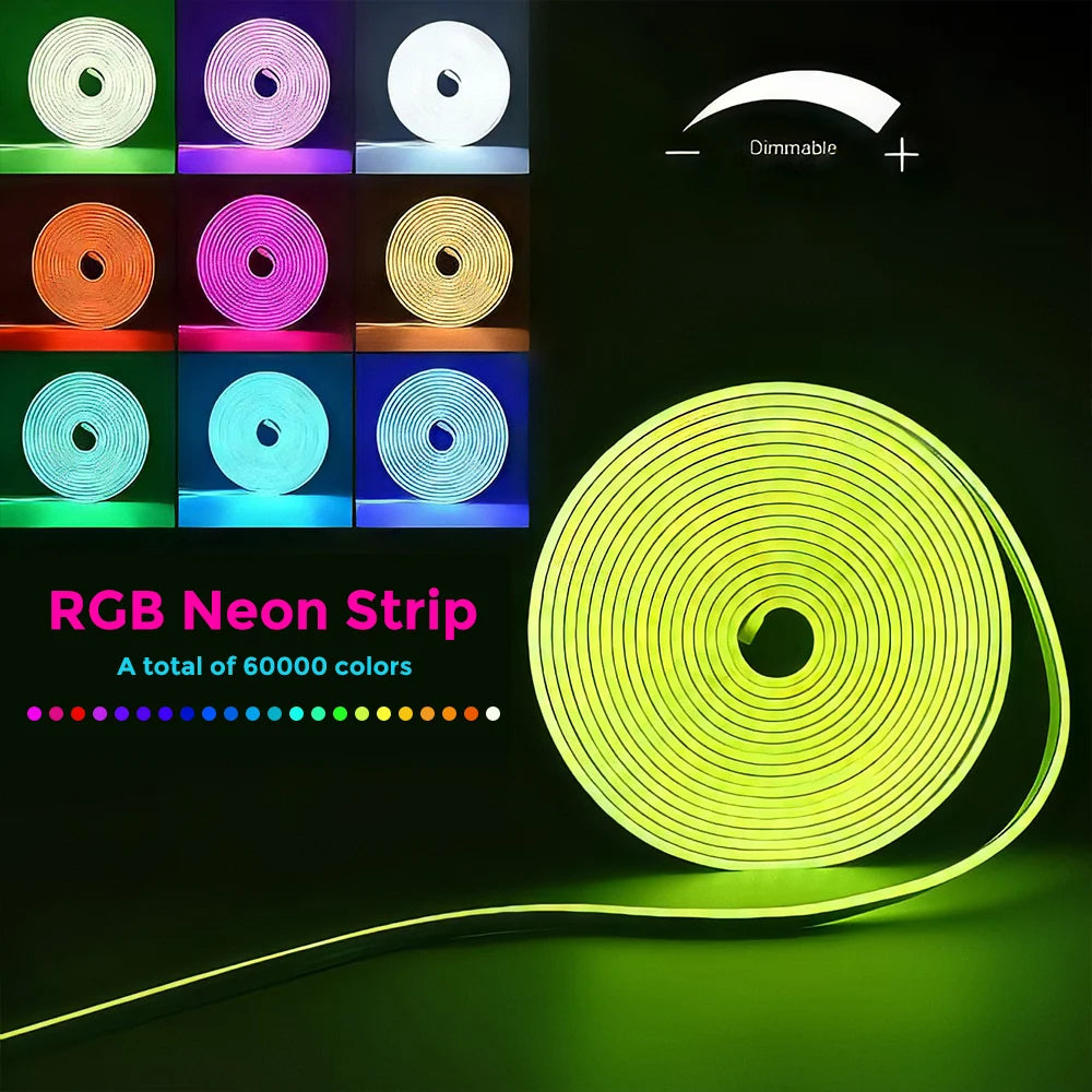 Neon LED Strip light Bendable Shape Lights RGB Smart WIFI LED Strip Light Compatible with Alexa, 12V 108leds/m Waterproof Music Sync DIY Tape Controlled by APP