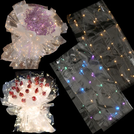 Wedding Light Up Bouquet Wrapping Cellophane Light Up Clear Wrap Waterproof Flower Gift Packing Luminous LED Clear Cellophane  For Valentine Day Party Craft Paper