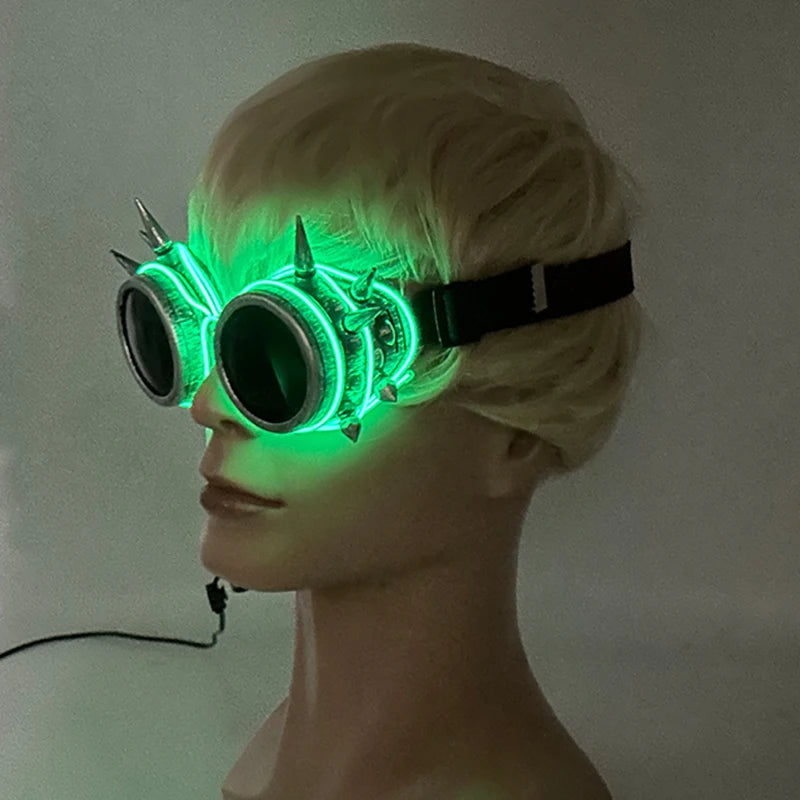 Steampunk Goggles Glasses Cyberpunk Retro LED Gothic DJ Party Festival Light Up Glowing Costume Cosplay