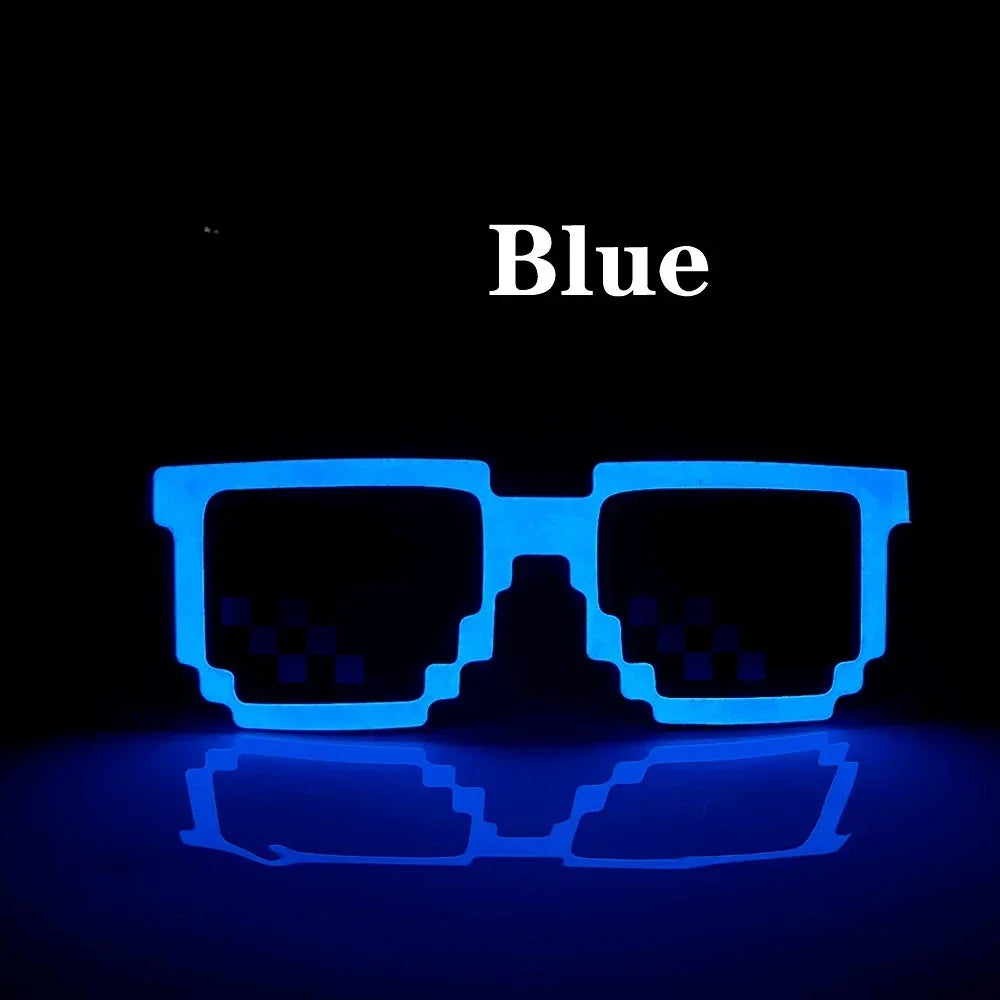 Pixel DJ LED Glasses Glow Pixelated Sunglasses Cartoon Style Neon Glow Glasses Glow in The Dark Party Costume Cosplay