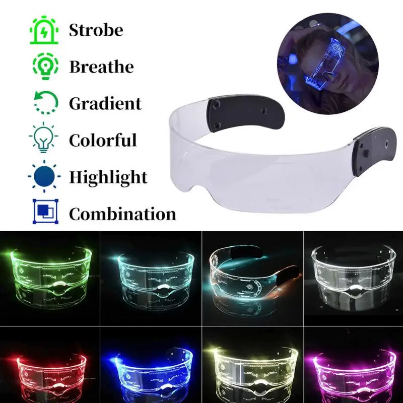 Cyber Futuristic LED Party Glasses - Multicolor Perfect for DJ Gigs Music Festivals Dancers Streamers Clear Glasses Costumer Cosplay