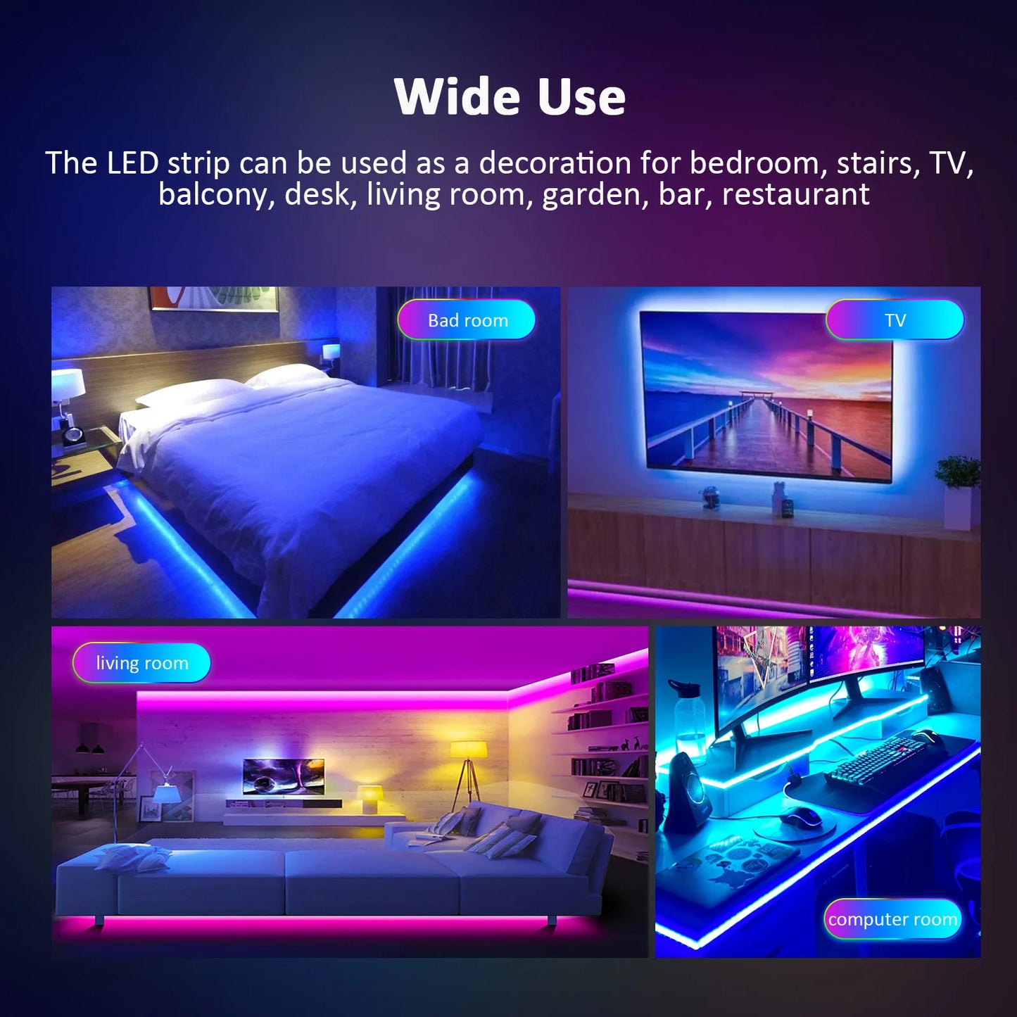 Neon LED Strip light Bendable Shape Lights RGB Smart WIFI LED Strip Light Compatible with Alexa, 12V 108leds/m Waterproof Music Sync DIY Tape Controlled by APP