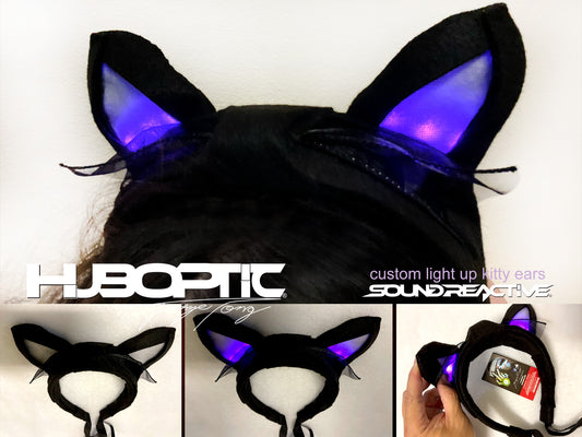 Cosplayer Kitty Cat Ears - Youtuber Neko Cat Rave Costume Light Up Ears Sound Reactive HUBOPTIC® Gear Customization ledgears110025