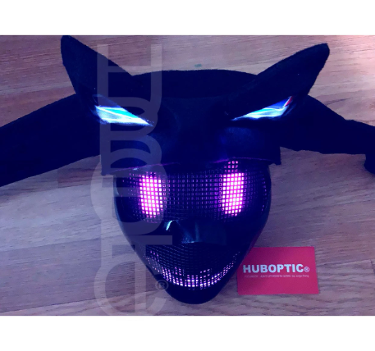 Black Cat Mask HUBOPTIC® Neko DJ mask Sound Reactive Light Up Mask JP0001