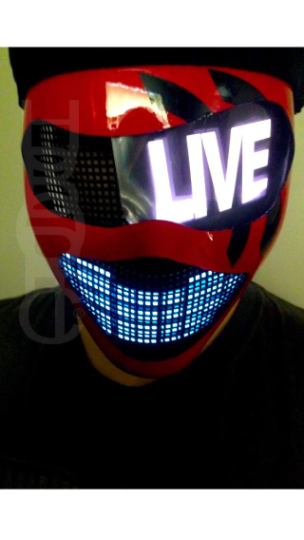 Custom Stripes Logo Robot Mask HUBOPTIC® DJ mask Sound Reactive Light Up Mask ledmask10001