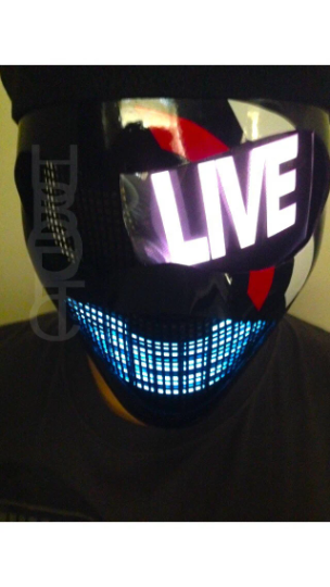 Custom Stripes Logo Robot Mask HUBOPTIC® DJ mask Sound Reactive Light Up Mask ledmask10001